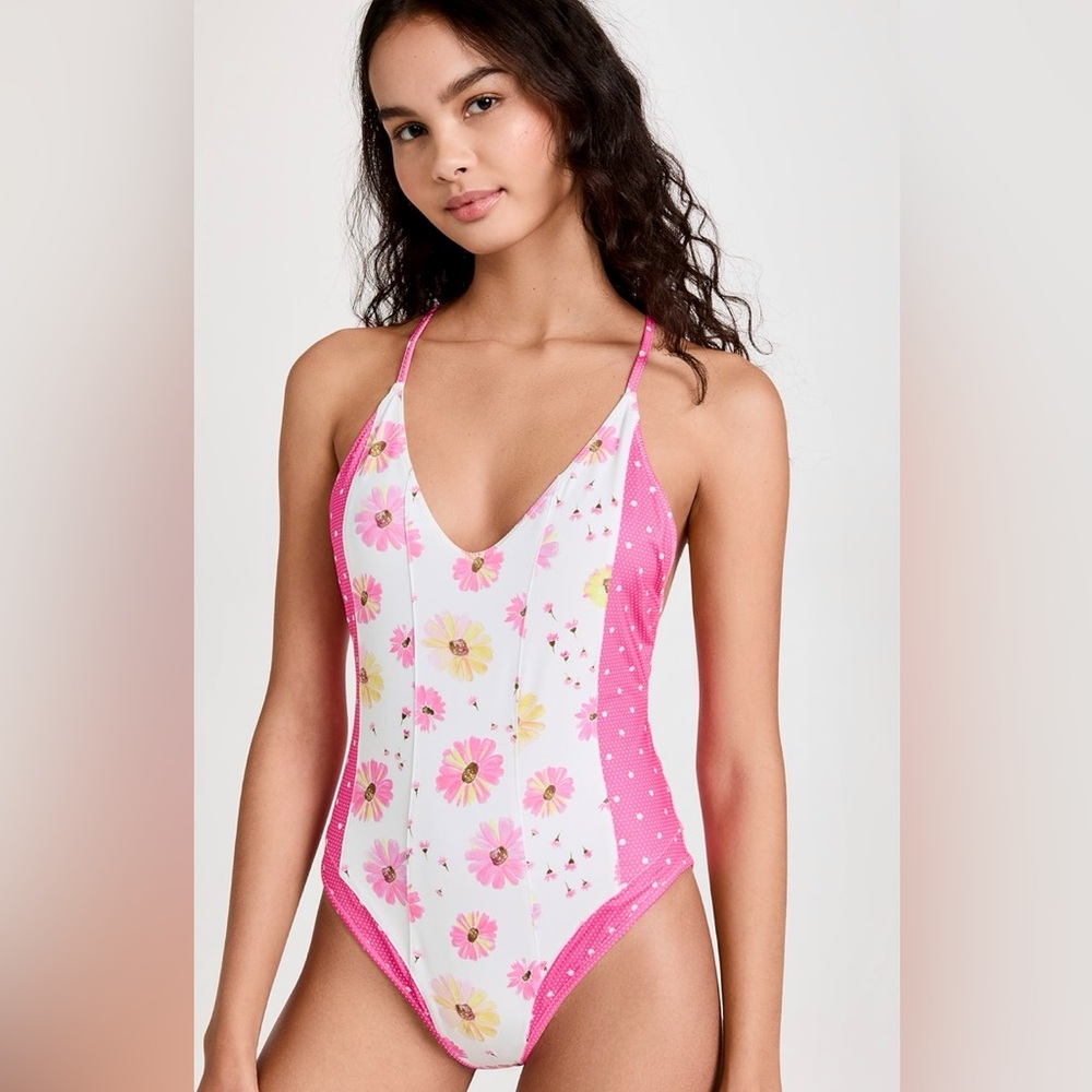 LoveShackFancy Shailee One Piece Swimsuit in Bright Peony NEW